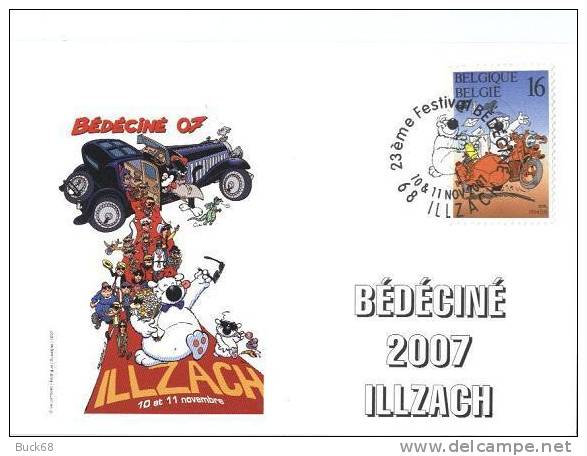 BEDECINE 2007 ILLZACH Carte Officielle CUBITUS De Michel RODRIGUE + Timbre Belge + Cachet Temporaire - Cómics