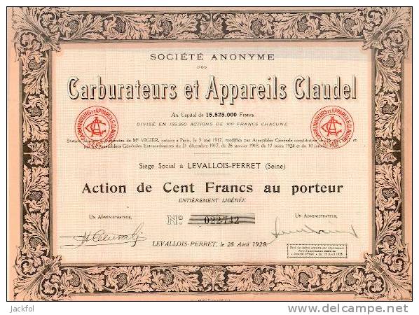 CARBURATEURS & APPAREILS CLAUDEL (1928) - Levallois-Perret (Seine) - Auto's