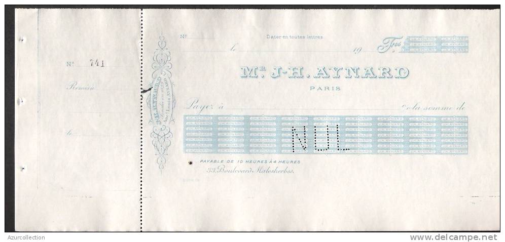 CHEQUE AYNARD.SPECIMEN IMPRIMERIE STERN - Bills Of Exchange