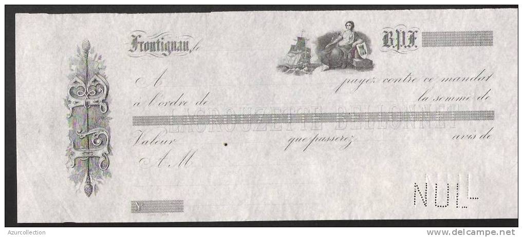 CHEQUE FRONTIGNAN 34 .SPECIMEN IMPRIMERIE STERN - Bills Of Exchange