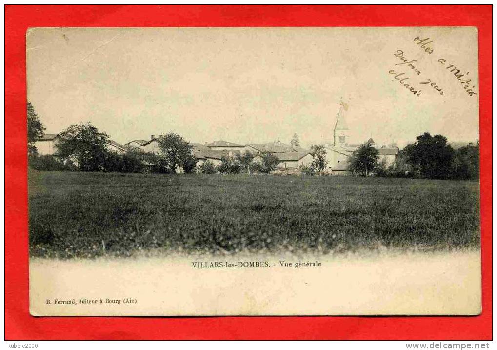 VILLARS LES DOMBES 1904 VUE GENERALE CLOCHER DE L EGLISE CARTE PRECURSEUR EN BON ETAT - Villars-les-Dombes