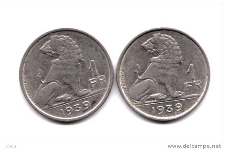 2 Piéces  De 1939 De 1 Franc - Belgie-belgique- - 1 Franc