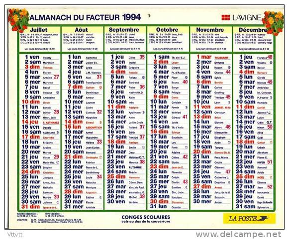 Almanach Du Facteur 1994, Lavigne, Complet. TBE. - Tamaño Grande : 1991-00