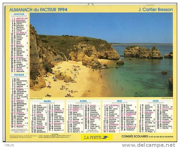 Almanach Du Facteur 1994, Algarve (Portugal), Environs De Cassis (13, Bouches-du-Rhône), J.Cartier Bresson,Complet. TBE. - Groot Formaat: 1991-00