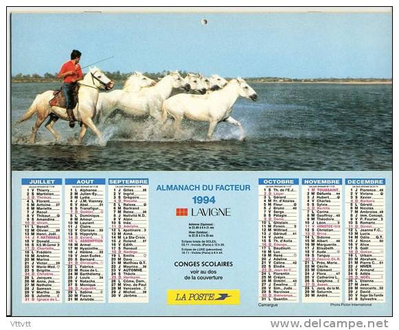 Almanach Du Facteur 1994, Lavande En Haute-Provence, Chevaux Camarguais, Lavigne, Complet, TBE. - Grand Format : 1991-00