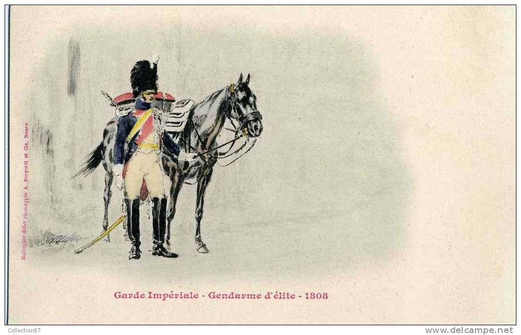 GENDARMERIE - GENDARME à CHEVAL D'ELITE 1808 - UNIFORME - GARDE IMPERIALE - CARTE PRECURSEUR 1900 - ILLUSTRATEUR - Policia – Gendarmería