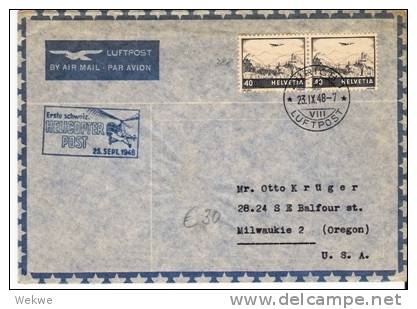 CH354/ - SCHWEIZ - Helikopter-Post 1948, Luftpost Nach USA - Briefe U. Dokumente