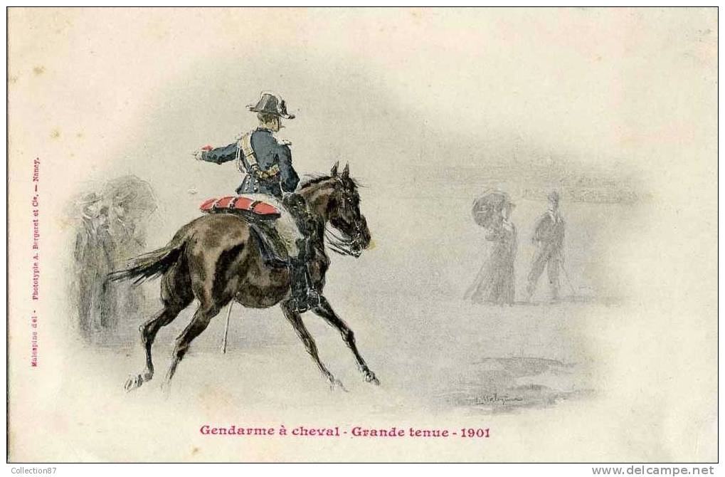 GENDARMERIE - GENDARME à CHEVAL - GRANDE TENUE 1901 - UNIFORME - CARTE PRECURSEUR 1900 - ILLUSTRATEUR - Police - Gendarmerie