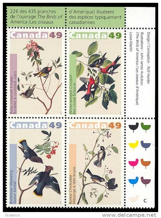 Canada (Scott No.2039a - Oiseaux / John James Audubon / Birds) [**] Bloc Inscription / Plate Block - Números De Planchas & Inscripciones