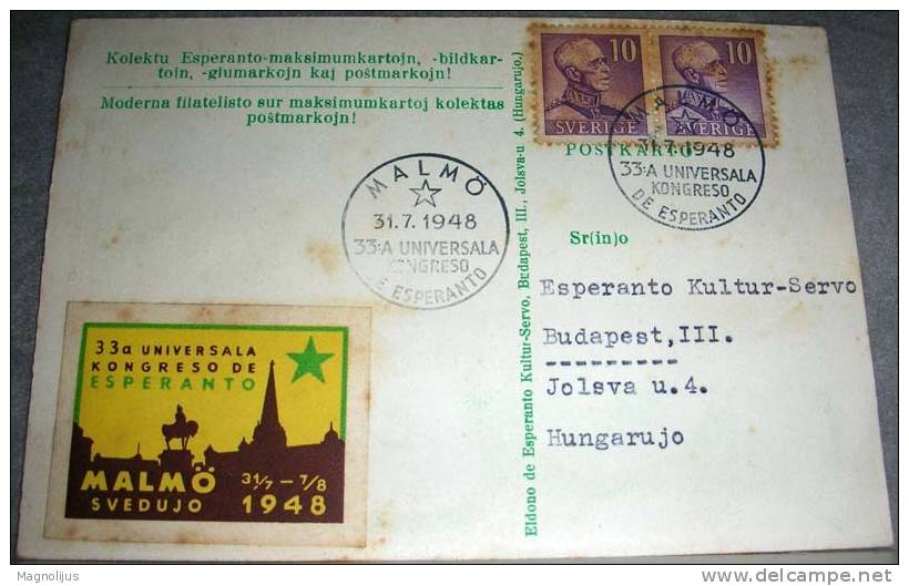 Esperanto,Sweden,Congress,Malmo,Label,Event Stamp,Signatured,Paco Beke,postcard - Esperanto