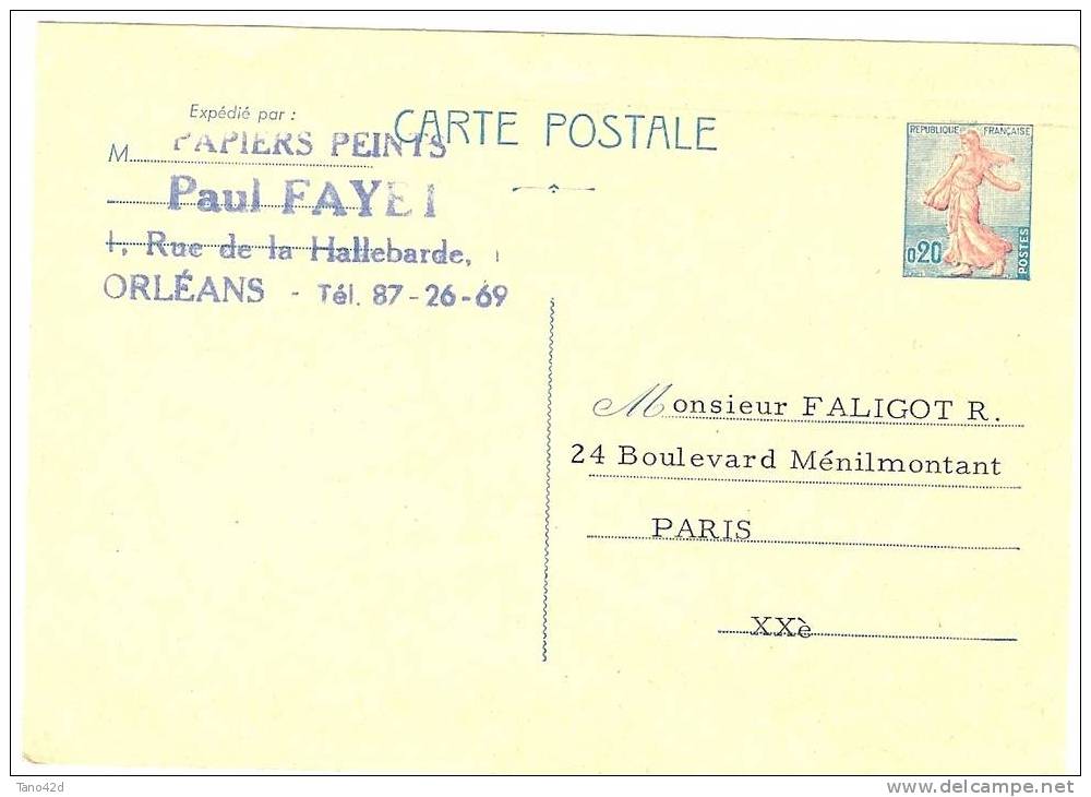 LVP4 - FRANCE EP CP SEMEUSE LIGNEE DE PIEL CARTON PAILLE - ECRITE MAIS NON VOYAGEE - REPIQUAGE COMMERCIAL AU VERSO - Overprinter Postcards (before 1995)