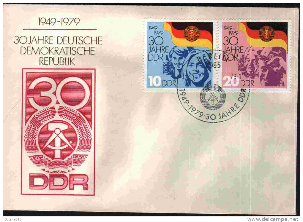 Fdc Allemagne 1979 Drapeaux DDR Travailleurs & Jeunesse - Enveloppes