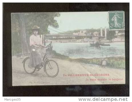 22357 De Villeneuve St Georges Je Vous Envoie Le Bonjour édit.E.A. Femme En Vélo Remorqueur  Belle Carte - Villeneuve Saint Georges