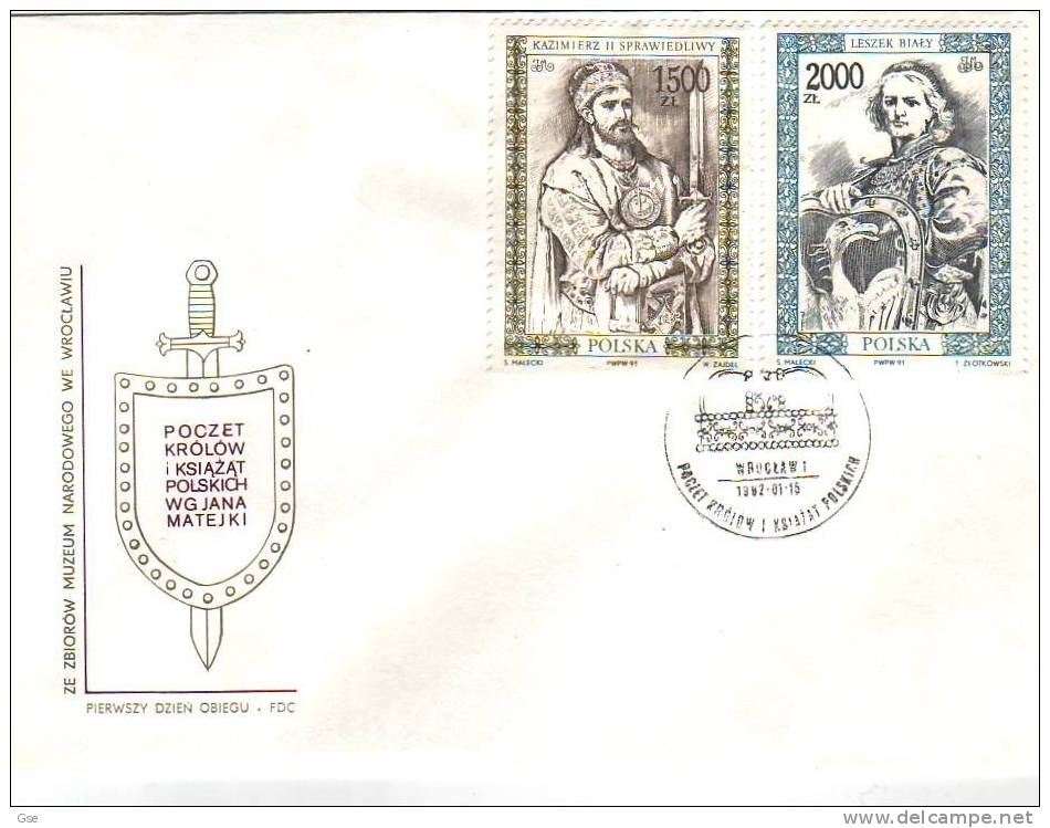 POLONIA 1992 -  Yvert 3169/70 FDC - Annullo Sp. Illustrato - Kings  Kazimierz - Leszec Bialy - FDC