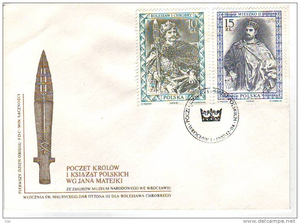 POLONIA 1987 -Yvert 2938/9  Kings  Boleslaw I - Miesko II - FDC Con Annullo Speciale Illustrato - FDC
