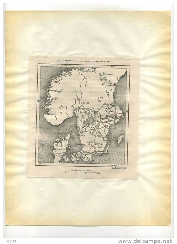 - CHEMINS DE FER DE LA PENINSULE SCANDINAVE EN 1879 . CARTE DU XIXe S. DECOUPEE ET COLLEE - Europa