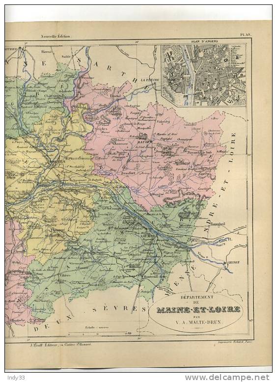 - DEPARTEMENT DE MAINE ET LOIRE . CARTE GRAVEE EN COULEURS AU XIXe S. SOUS LA DIRECTION DE MALTE-BRUN - Cartes Géographiques