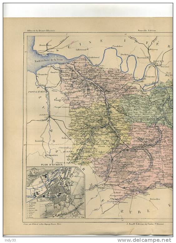 - DEPARTEMENT DE L´EURE . CARTE GRAVEE EN COULEURS AU XIXe S. SOUS LA DIRECTION DE MALTE-BRUN - Geographical Maps