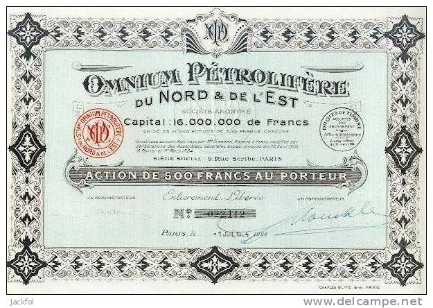 Omnium Pétrolifère Du Nord & De L´Est - Aardolie