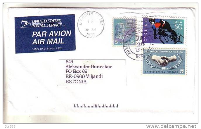 GOOD Postal Cover USA ( Austin ) To ESTONIA 1997 - Nice Stamped: Monroe; Cycling; United Nations - Lettres & Documents