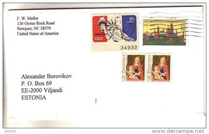 GOOD Postal Cover USA To ESTONIA 1996 - Nice Stamped: Statue Of Liberty; Smithsonian Instution; Christmas - Covers & Documents