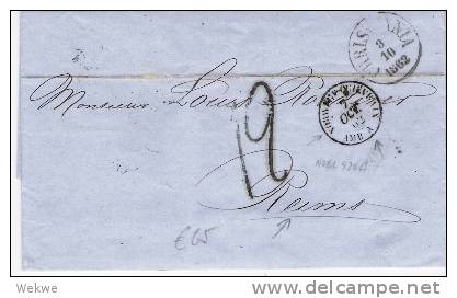 N006/ Brief,Christiania 1862 Nach Frankreich, Grenzstpl. Noel 930 A - Brieven En Documenten
