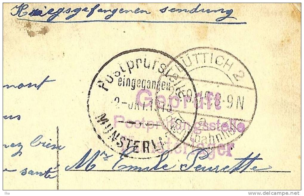 CP - Chevremont. Maître-Autel - Kriegsgefangenensendung - Lüttich 2. 29/09/1915. Geprüft Postprüfungsstelle Munsterlager - Kriegsgefangenschaft