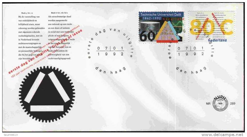 Fdc Pays-Bas 1992 Université Technique De Delft Nouveau Code Civil - Sonstige & Ohne Zuordnung