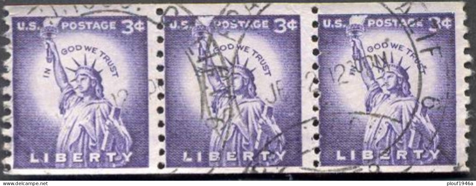 Pays : 174,1 (Etats-Unis)   Yvert Et Tellier N° :   581 A (o)  Bande De 3 - Rollenmarken