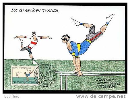 LIECHTENSTEIN 1988, J.O. SEOUL, GYMNASTIQUE, 1 CARTE MAXIMUM - Gymnastics