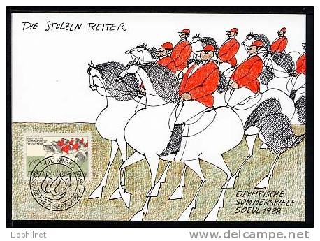 LIECHTENSTEIN 1988, J.O. SEOUL, HIPPISME, 1 CARTE MAXIMUM - Horses