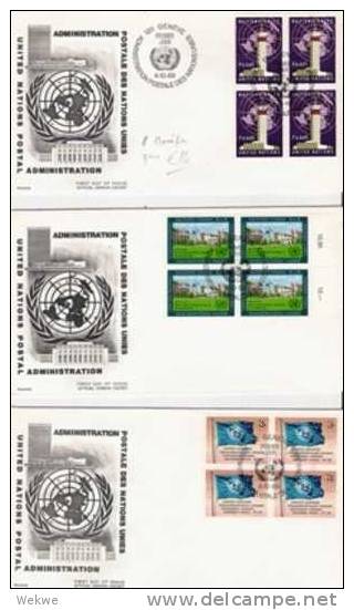 CH428/  SCHWEIZ - VEREINTE NATIONEN - 1. Serie Im 4-er Block Auf 8 FDC's, 4.10.69 - Cartas & Documentos