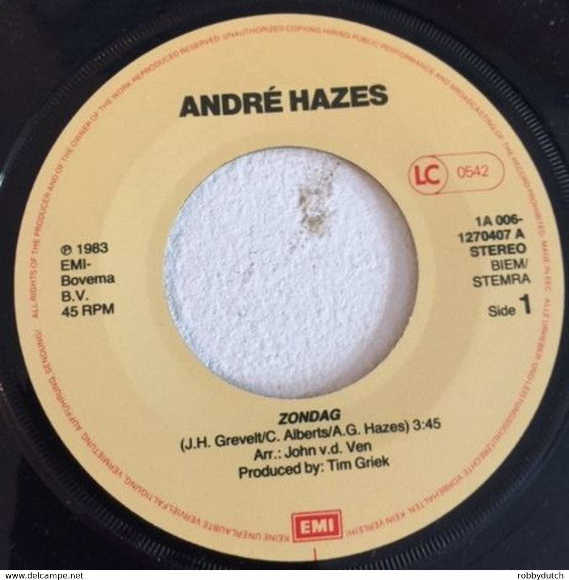 * 7" * ANDRÉ HAZES - ZONDAG - Sonstige - Niederländische Musik