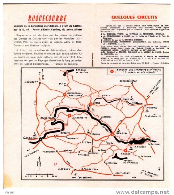Guide  Touristique   Du   Sidobre  Et  De   La   Vallée  D´Agout  (Tarn)    1968.  TBE - Tourisme