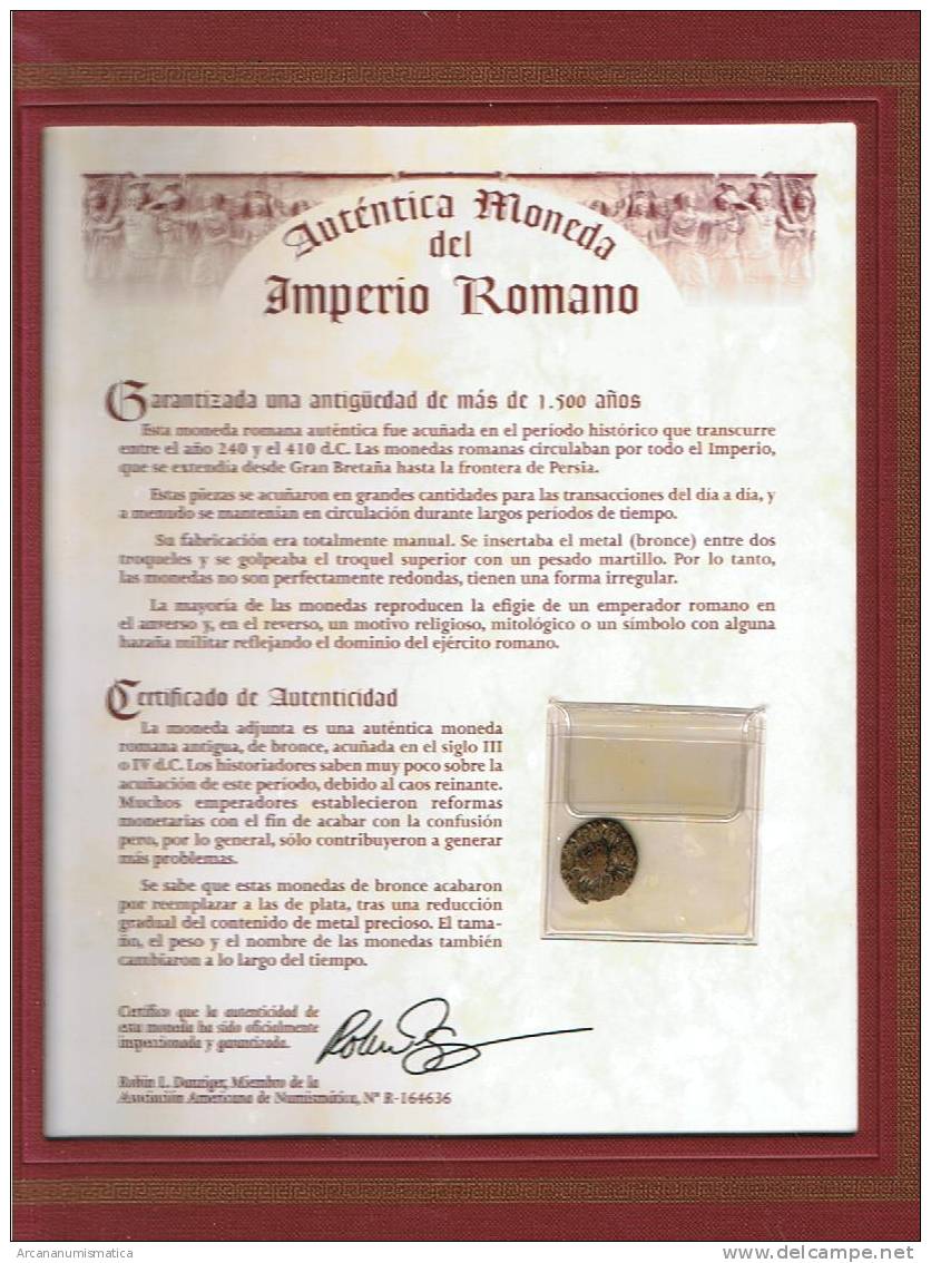 IMPERIO ROMANO  Moneda Romana Certificada   DL-1520 - Sonstige & Ohne Zuordnung