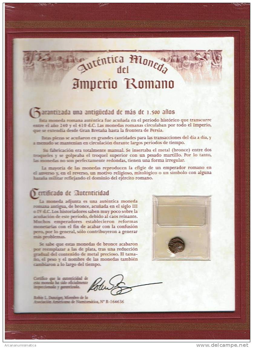 IMPERIO ROMANO  Moneda Romana Certificada   DL-1522 - Otros & Sin Clasificación