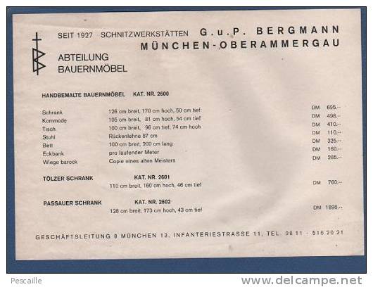 DOCUMENTATION ET TARIF MEUBLES BERGMANN MUNICH - MÜNCHEN - ABTEILUNG BAUERNMÖBEL - Pubblicitari