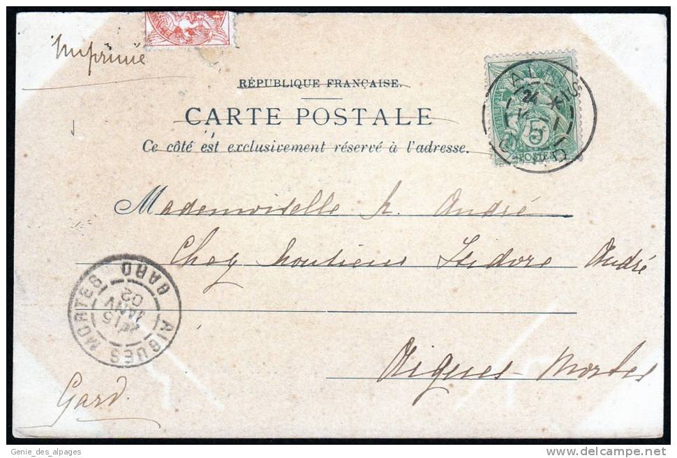 30, Alès, Alais, Faubourg Rochebelle, L´Hermitage, Dos 1900, Circulé 1902, 2 Timbres, Ed Bernheim - Alès