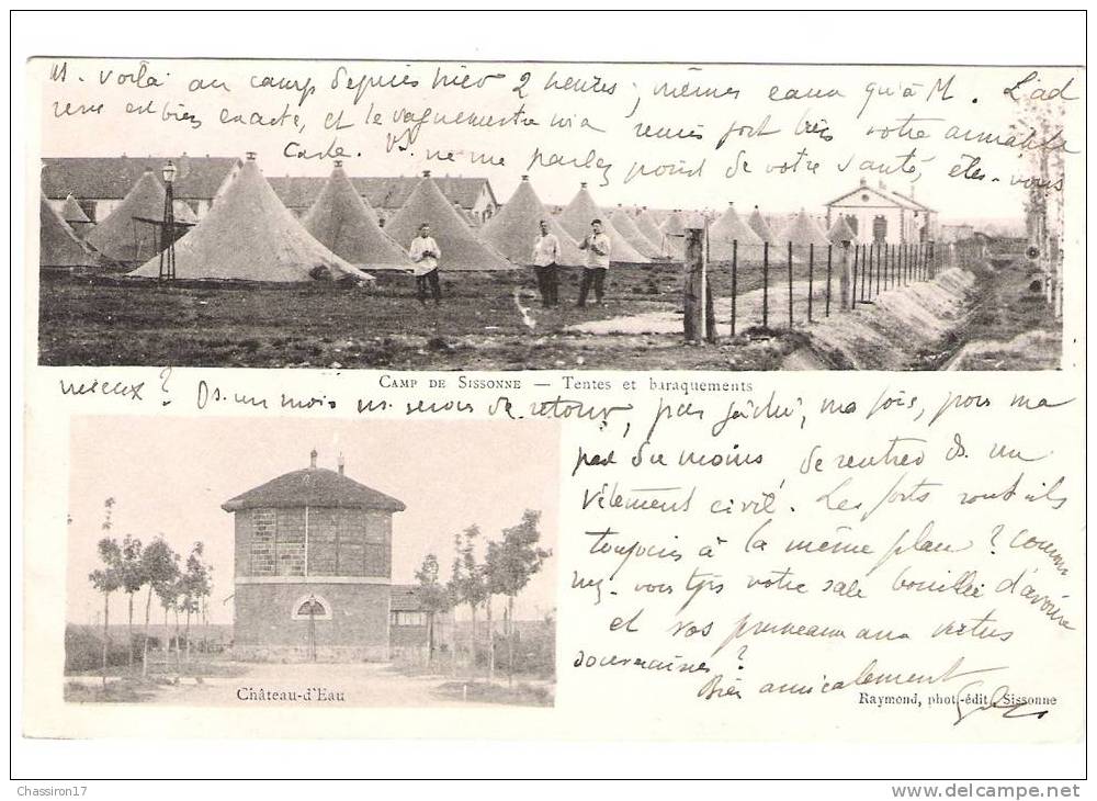 02 - CAMP De SISSONNE - Lot De 2 Cartes Précurseur - Tentes Et Baraquements  - Poste De Police, Entrée Route De La Selve - Sissonne