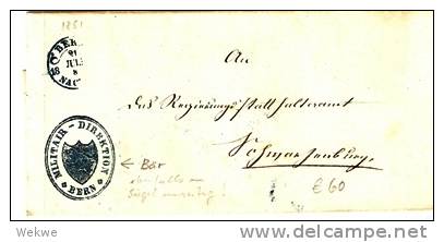 CH014 / - SCHWEIZ - Bern 1851 Militär-Dienstbrief,Bär-S Iegel (Brief, Cover, Lettre) - 1843-1852 Poste Federali E Cantonali