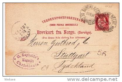 N032/ Ganzsache P 35, 10 Öre Posthorn 1891 Nach Stuttgart,Deutschland - Postal Stationery
