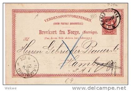 N037 Ganzsache, / P 29 A, 10 Öre, 1887 Nach Hamburg - Postal Stationery