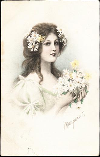 Lovely Lady With Flowers 'Margaret' - Artist Signed R.R. Wichera - Wichera