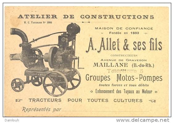 13 /FL/ MAILLANE, ATELIER DE CONSTRUCTION ALLET ET FILS, CARTE PUBLICITAIRE - Other & Unclassified