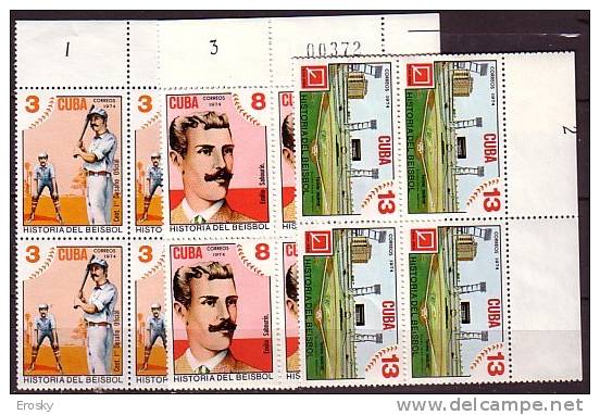 G0647 - CUBA Yv N°1805/06+1808 ** BLOCKS OF FOUR BASEBALL - Unused Stamps