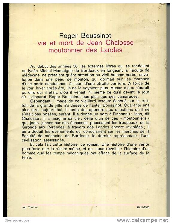 ROGER BOUSSINOT VIE ET MORT DE JEAN CHALOTTE MOUTONNIER DES LANDES - Midi-Pyrénées