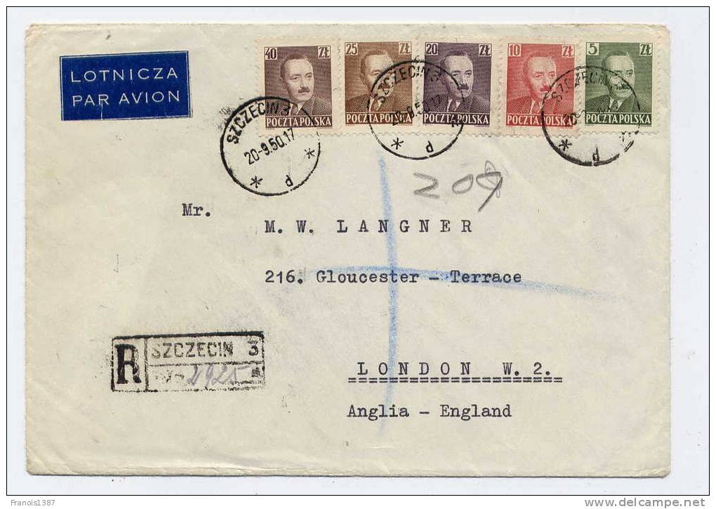 N - POLOGNE - Lettre Recommandée De SZCZECIN Pour Londres Du 20 Septembre 1950 - Brieven En Documenten