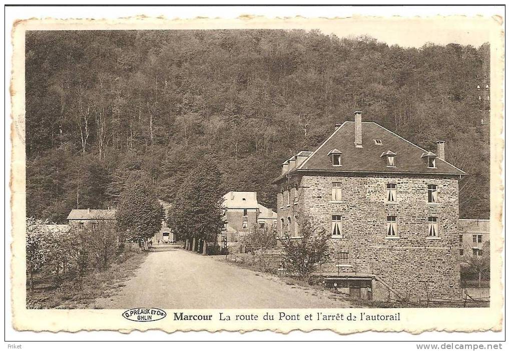 - 1627 -      MARCOUR  La Route Du Pont Et L'arret De L'autorail - Rendeux