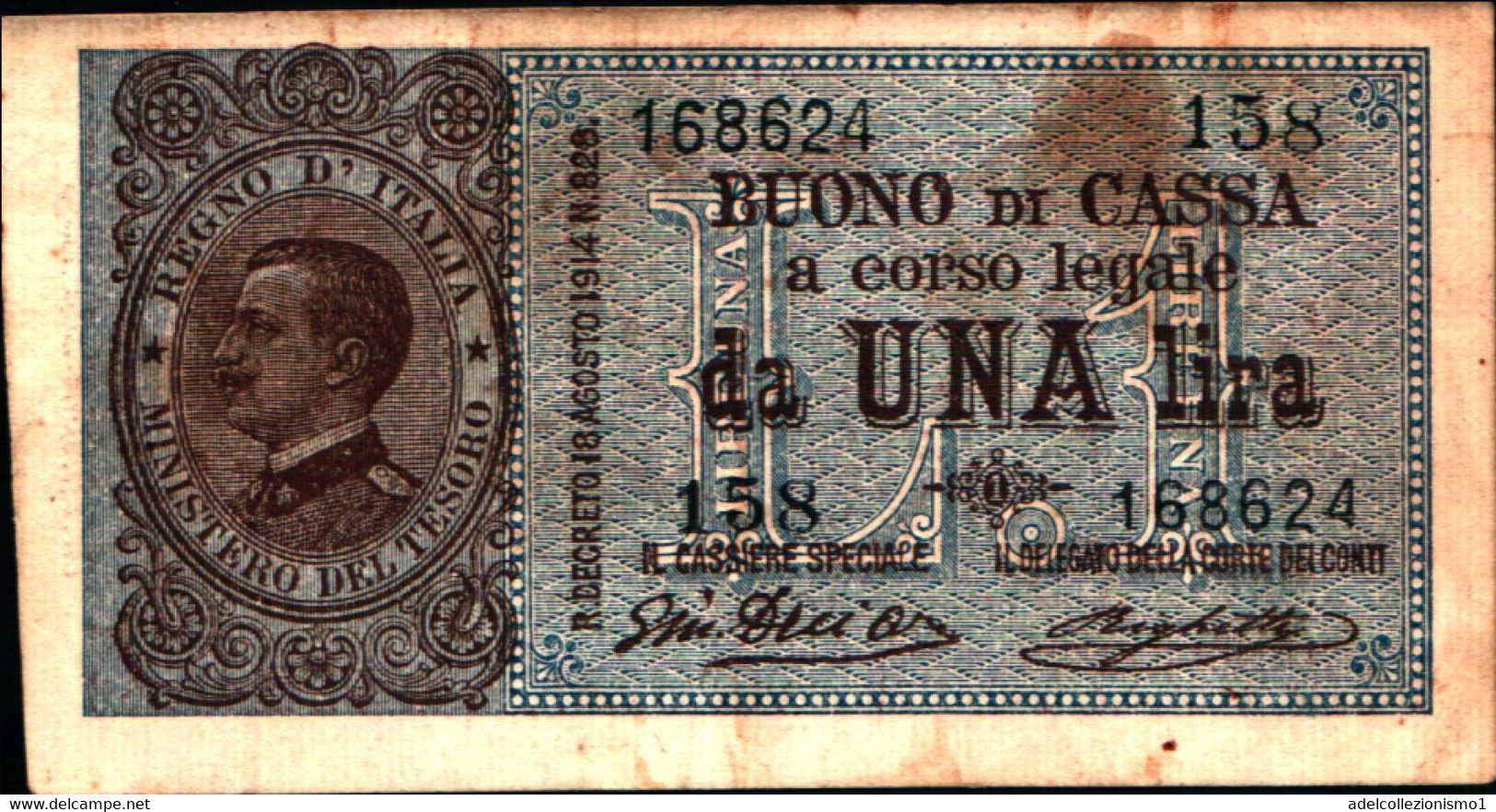 1784)splendida Banconota Da 1£ Vittorio Emanuele II°del 28-12-1917 Aloni - Andere & Zonder Classificatie