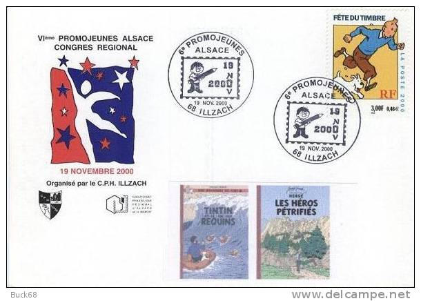 FRANCE 3303 Carte PromoJeunes 14 Alsace 2000 + Timbre TINTIN HERGE KUIFJE TIM COMICS BD BANDE DESSINEE - Cómics